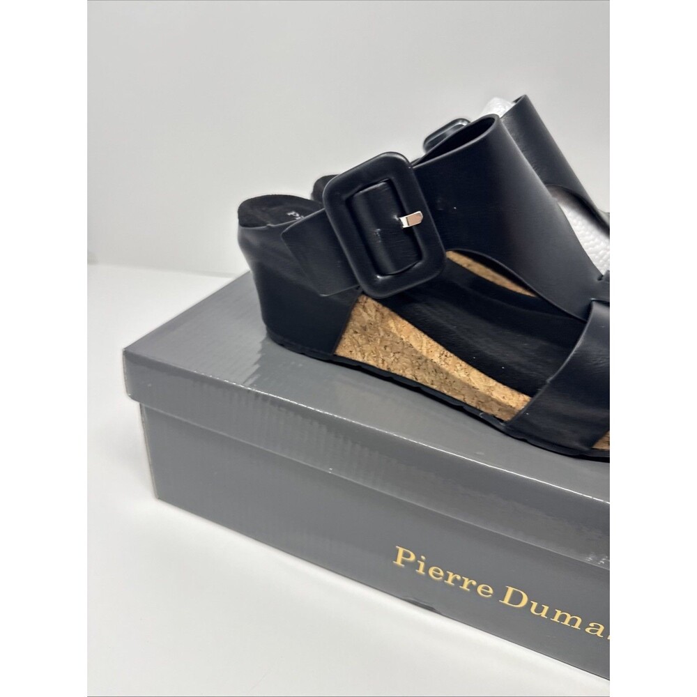 Pierre Dumas Women Low Wedge Chantal 26 BLACK Strap Sandal NEW WITH BOX Size 8.5 - Picture 6 of 8